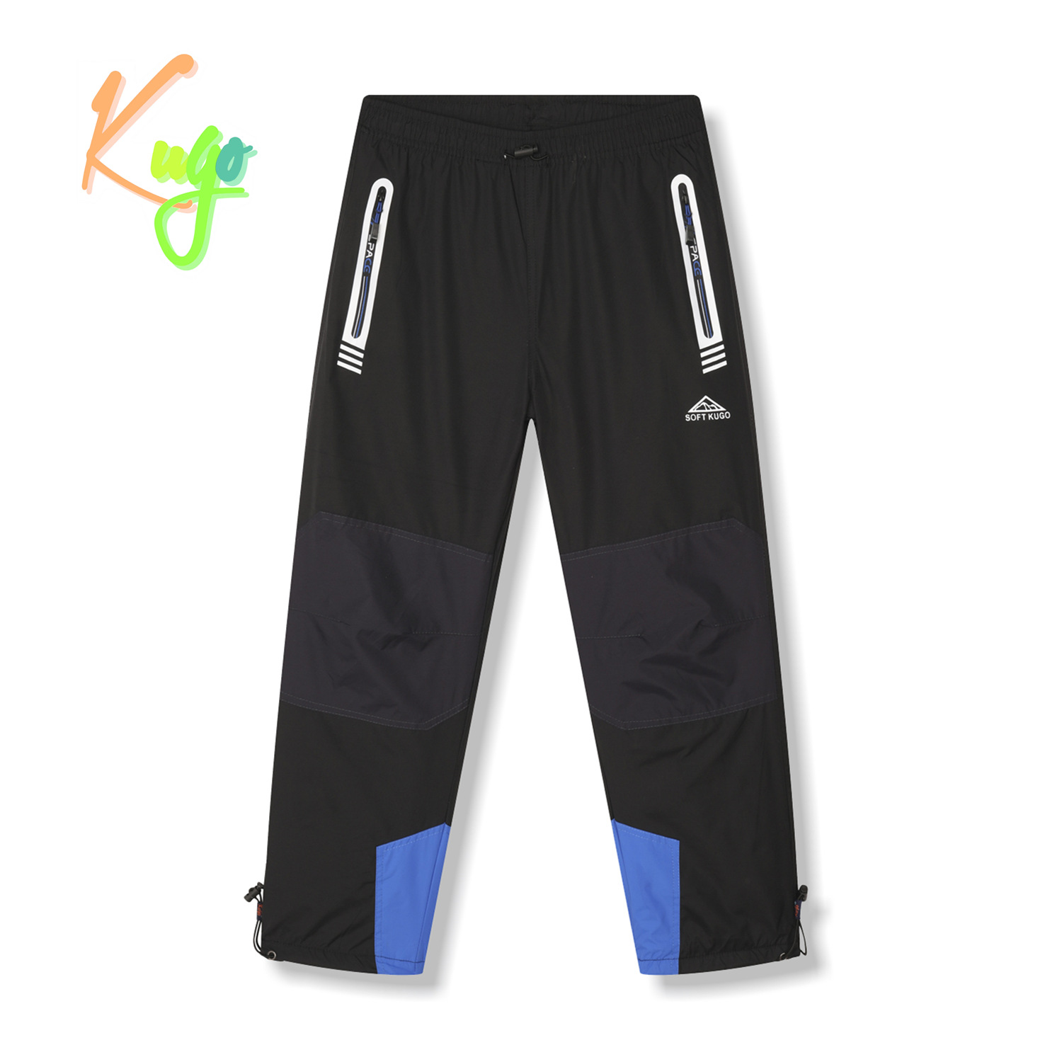 Chlapecké šusťákové kalhoty, zateplené - KUGO DK7135, černá/ modrá aplikace Barva: Černá, Velikost: 146