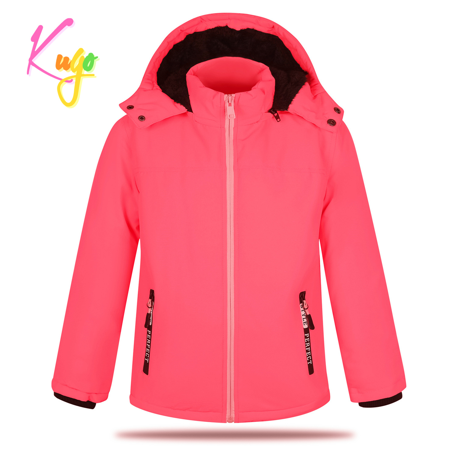 Dívčí zimní bunda - KUGO BU605, neonově lososová Barva: Lososová, Velikost: 98