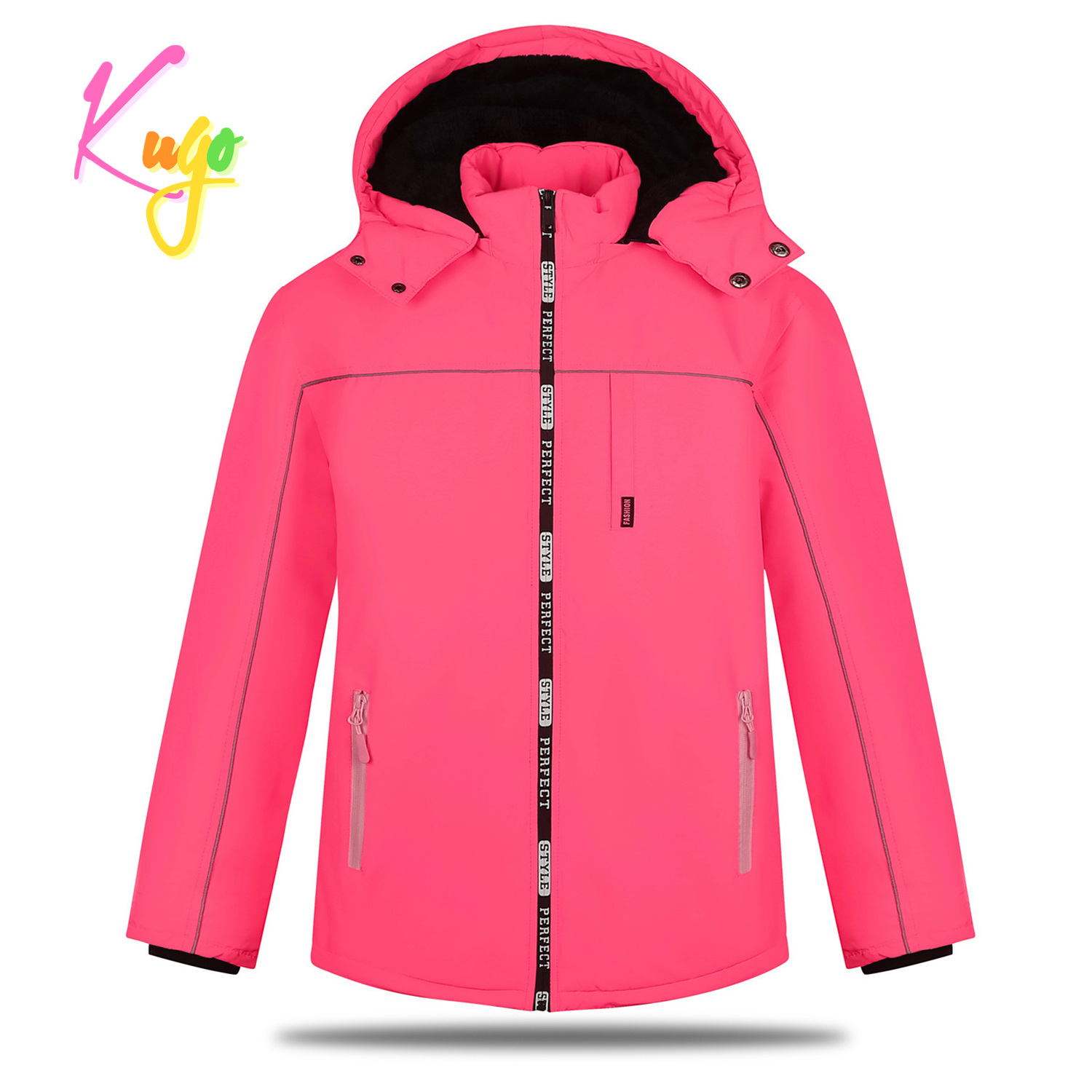 Dívčí zimní bunda - KUGO BU606, neonově lososová Barva: Lososová, Velikost: 164