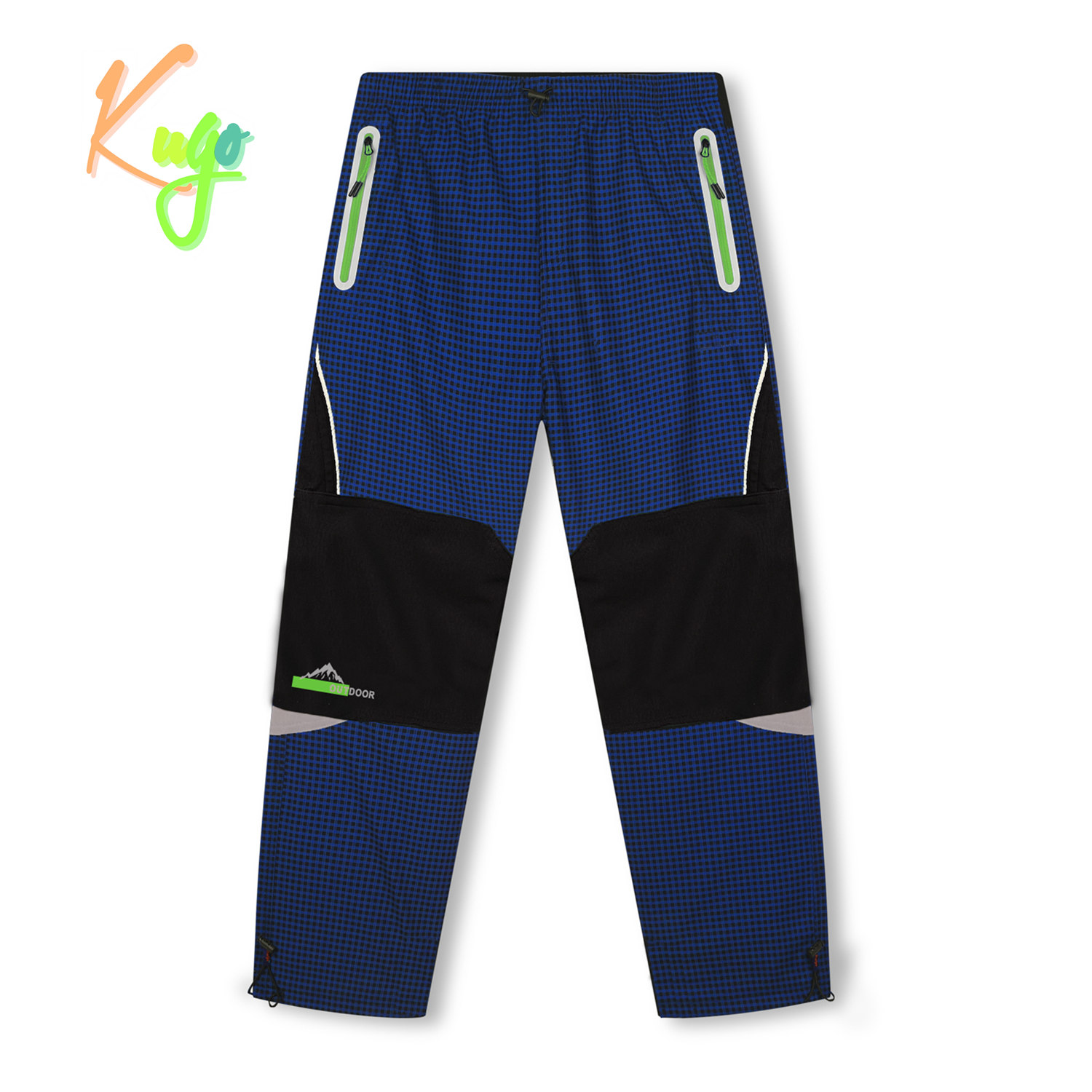 Chlapecké zateplené outdoorové kalhoty - KUGO C7772, modrá/ zelené zipy Barva: Modrá, Velikost: 122