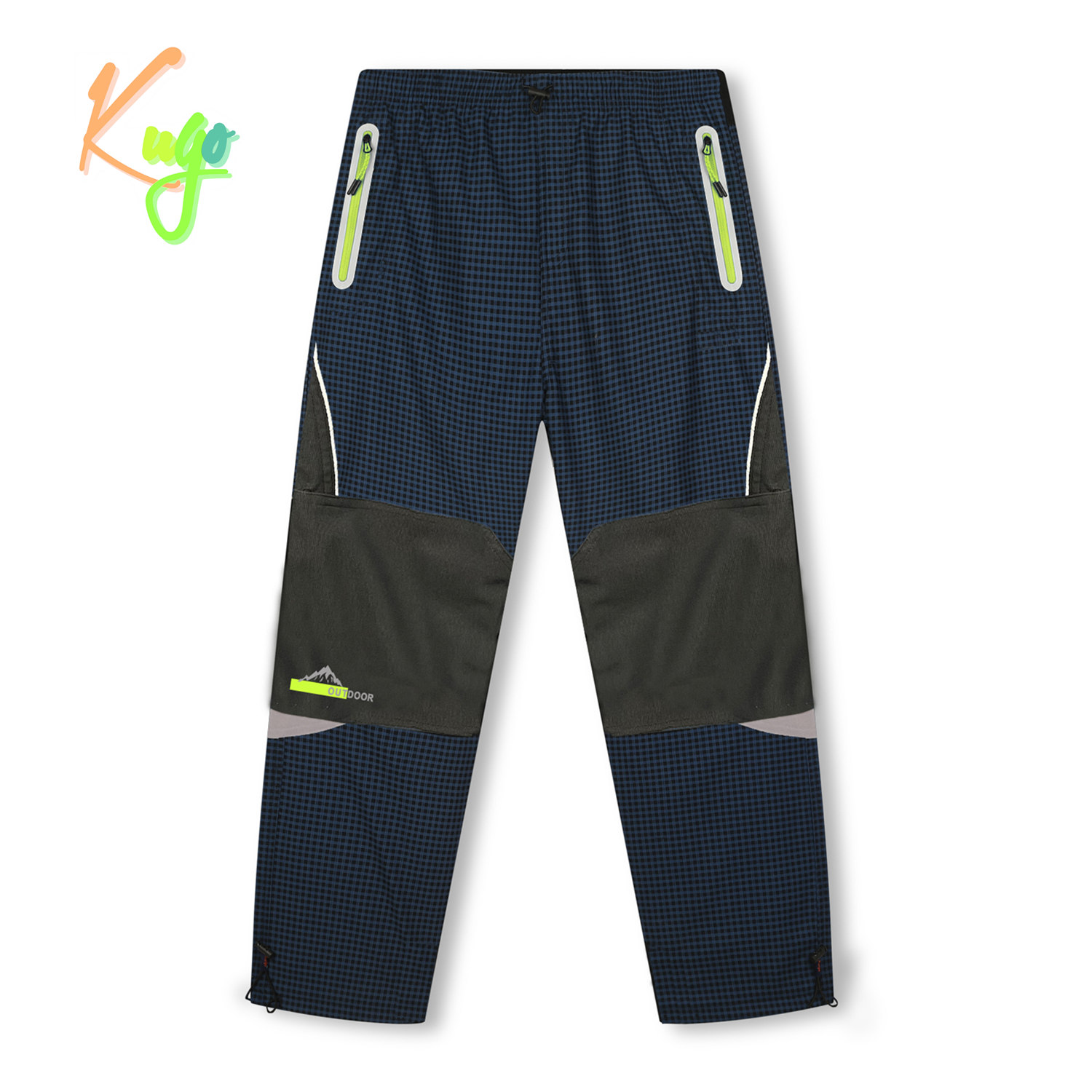Chlapecké zateplené outdoorové kalhoty - KUGO C7772, tmavě modrá/ signální zipy Barva: Modrá tmavě, Velikost: 140