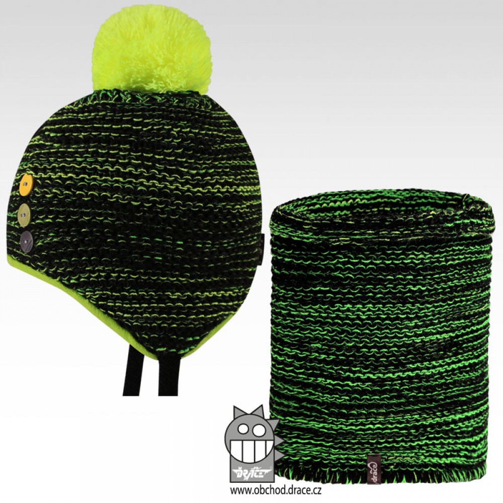 Pletená čepice a nákrčník Dráče - Bambi set 08, zelinkavá melír Barva: Zelená, Velikost: 46-48