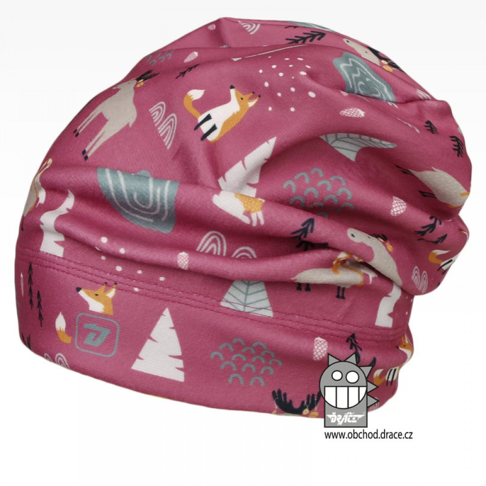 Flísová čepice Dráče - Yetti 11, růžová, lesní zvířátka Barva: Růžová, Velikost: 50-52