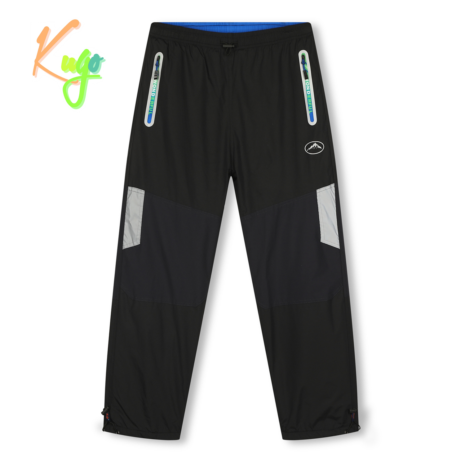 Chlapecké šusťákové kalhoty, zateplené - KUGO DK7136, černá / modrá aplikace Barva: Černá, Velikost: 140