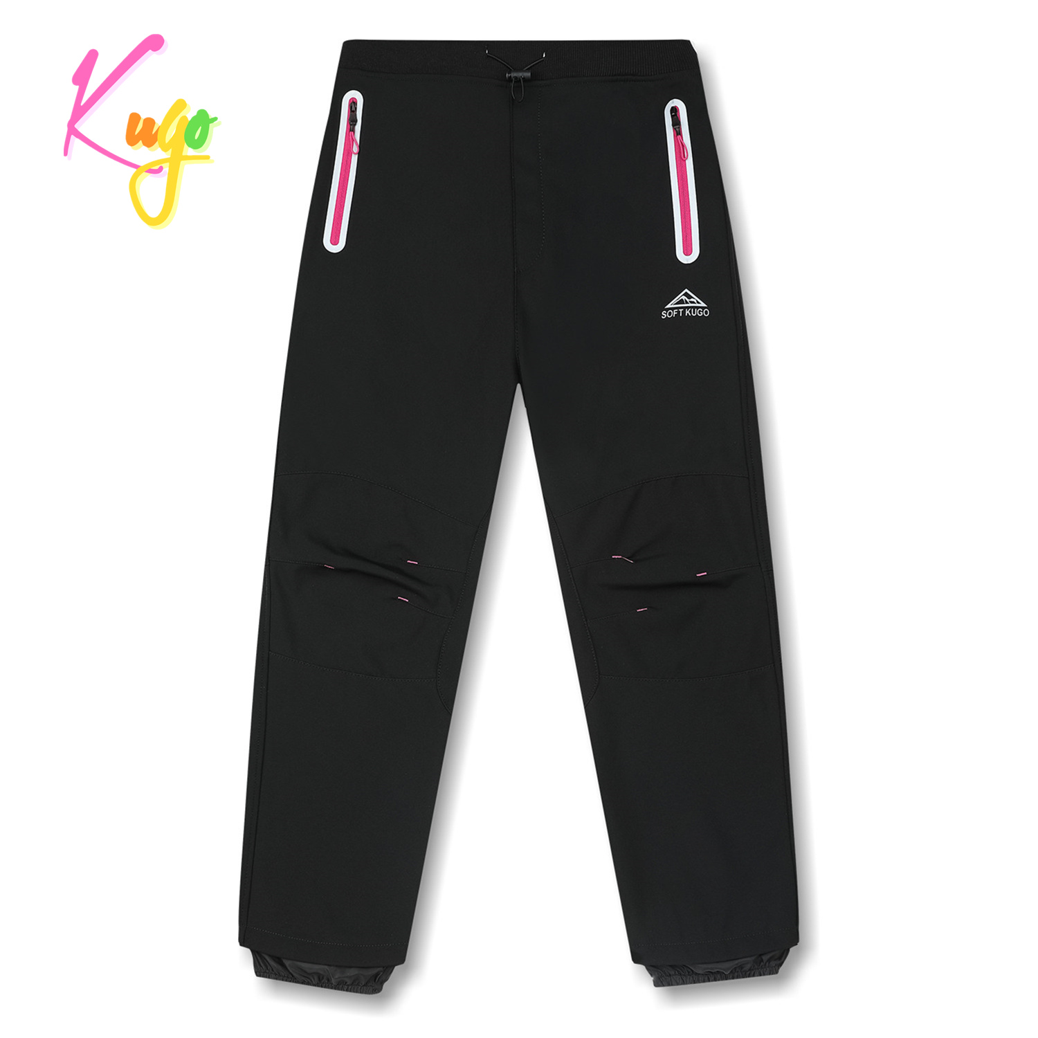 Dívčí softshellové kalhoty, zateplené - KUGO HK1807, černá /růžové zipy Barva: Černá, Velikost: 152