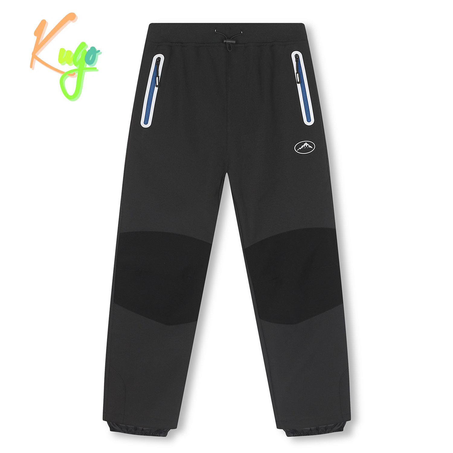 Chlapecké softshellové kalhoty, zateplené - KUGO H5517, tmavě šedá/modré zipy Barva: Šedá, Velikost: 146