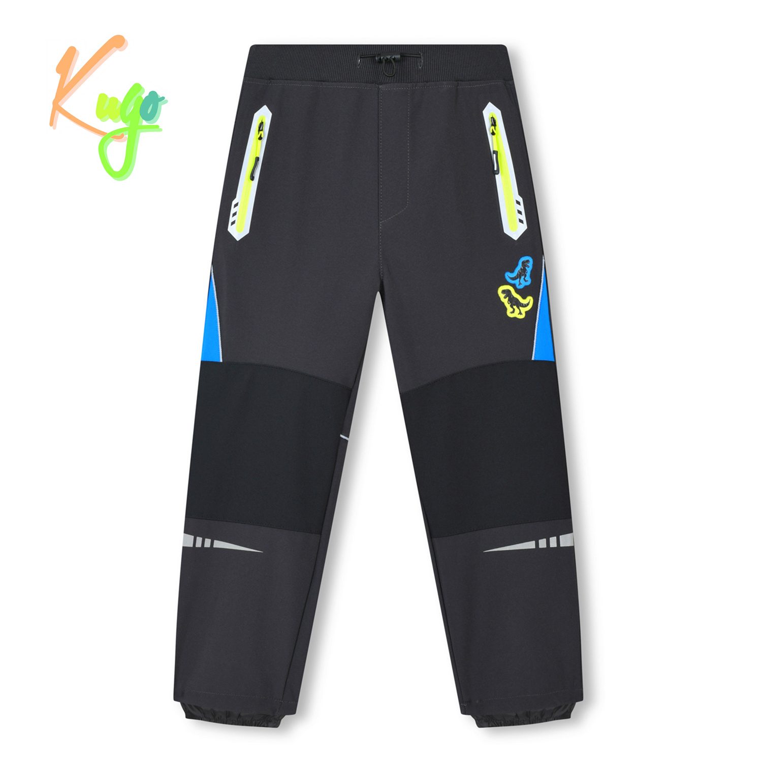 Chlapecké softshellové kalhoty - KUGO HK3116, tmavě šedá / signální zipy Barva: Šedá, Velikost: 104