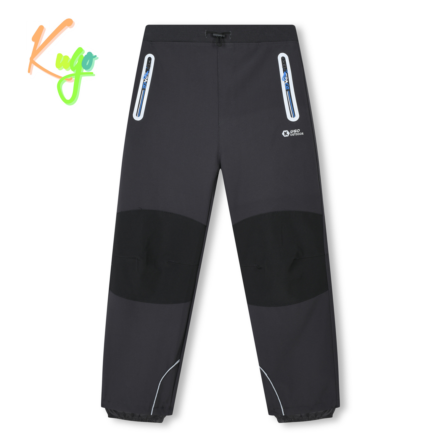 Chlapecké softshellové kalhoty - KUGO HK3119, tmavě šedá / modré zipy Barva: Šedá, Velikost: 140