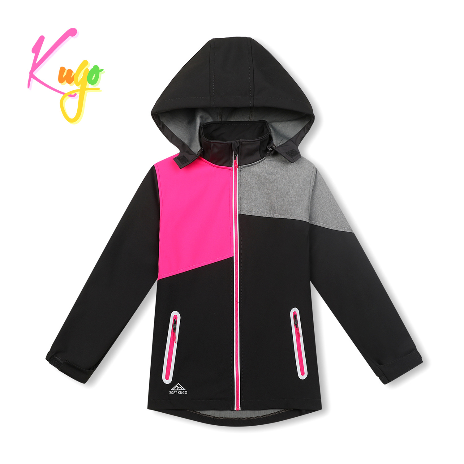 Dívčí softshellová bunda - KUGO HK3125, černá / růžové zipy Barva: Černá, Velikost: 140