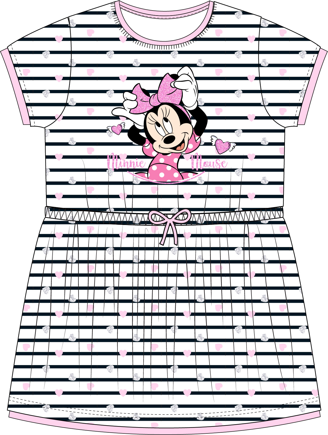 Minnie Mouse - licence Dívčí šaty - Minnie Mouse 5223A107, bílá / proužek Barva: Bílá, Velikost: 128