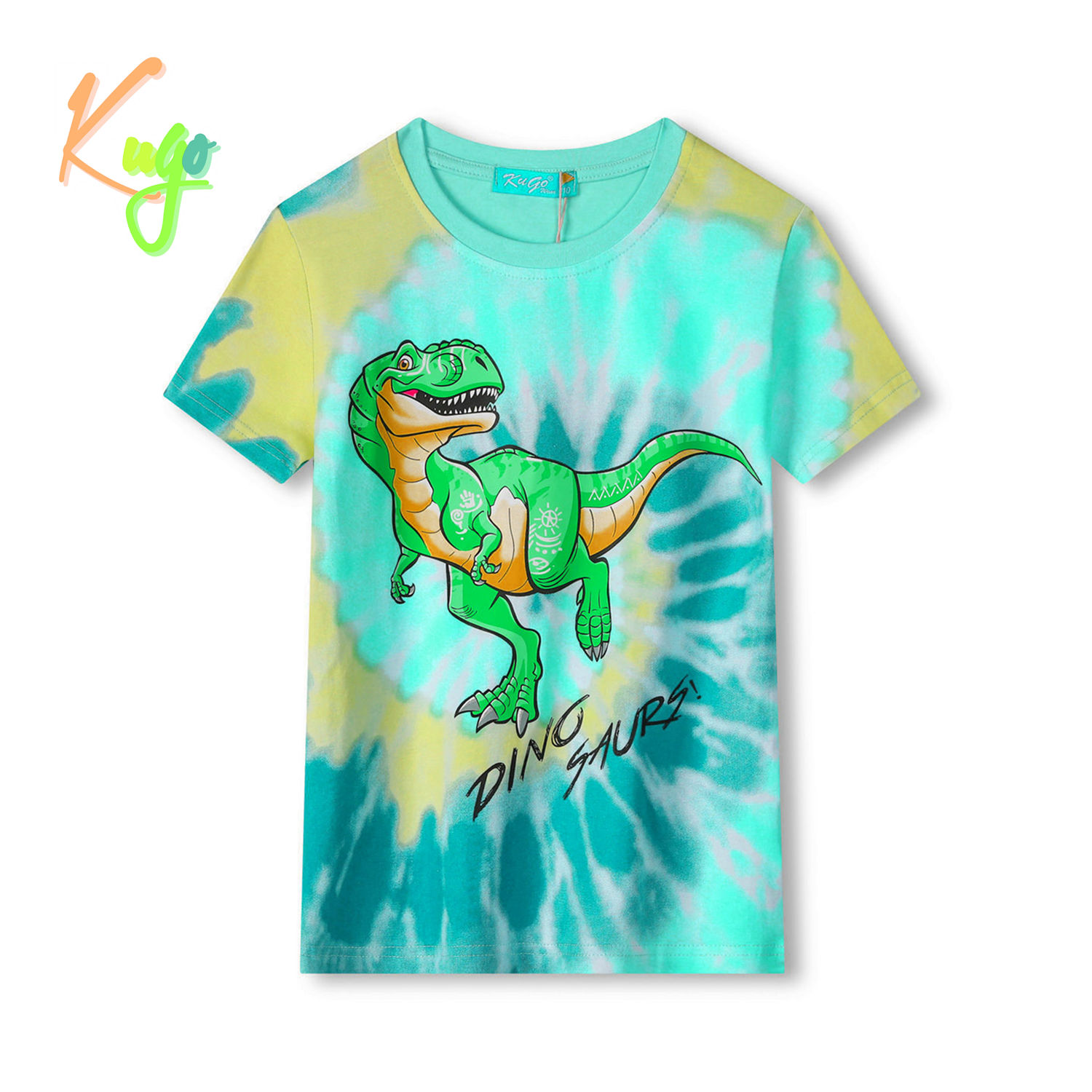 Chlapecké tričko - KUGO FC0301, tyrkysová / oranžový dinosaurus Barva: Tyrkysová, Velikost: 110