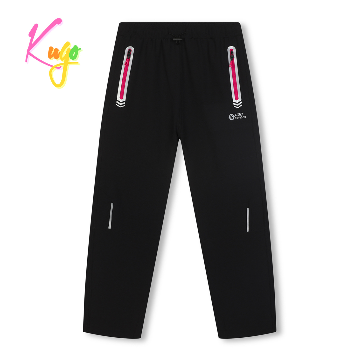 Dívčí softshellové kalhoty - KUGO HK7578, černá / růžové zipy Barva: Černá, Velikost: 146