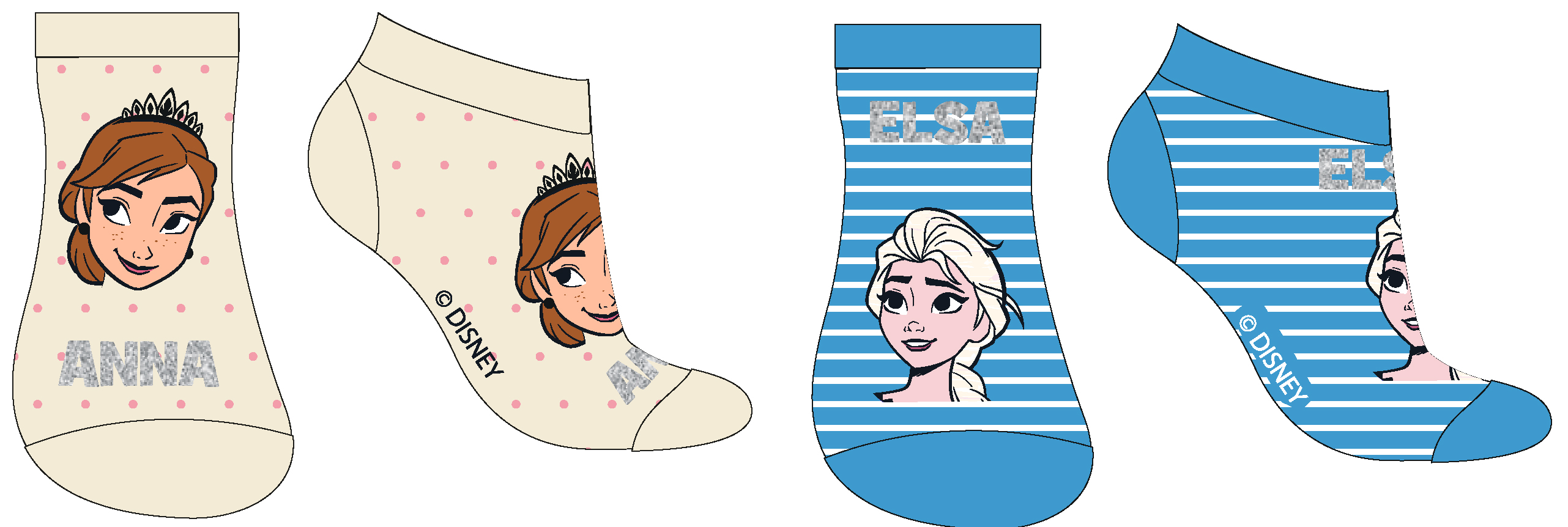 Frozen - licence Dívčí kotníkové ponožky - Frozen 52349427, smetanová / tyrkysová Barva: Mix barev, Velikost: 23-26