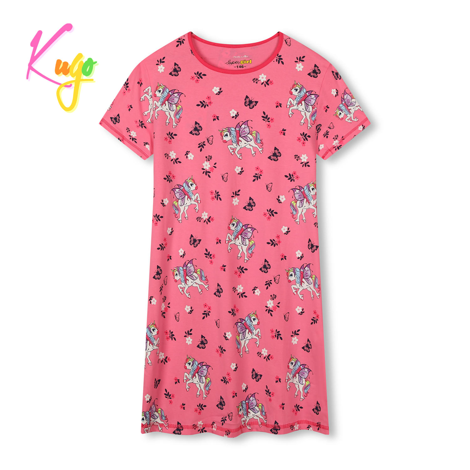 Dívčí noční košile - KUGO MN1767, tmavší růžová Barva: Růžová, Velikost: 140