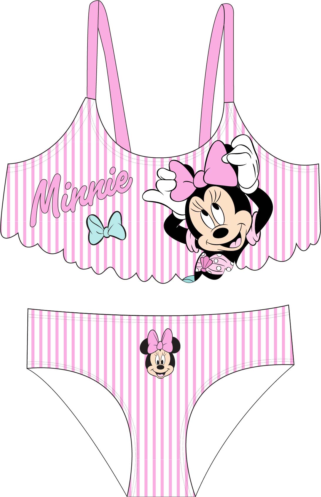 Minnie Mouse - licence Dívčí bikiny - Minnie Mouse 5244A114, bílá / růžový proužek Barva: Růžová, Velikost: 104-110