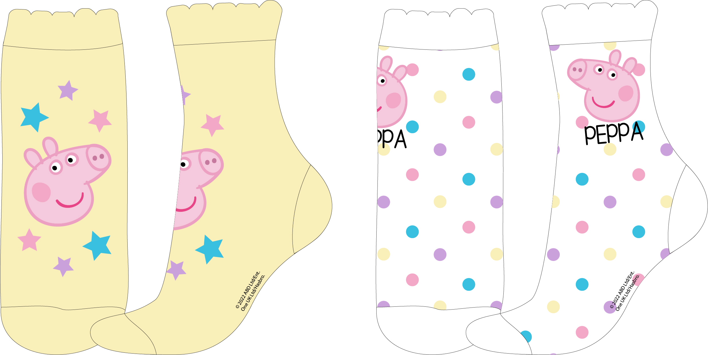Prasátko Pepa - licence Dívčí ponožky - Prasátko Peppa 5234901, bílá / žlutá Barva: Mix barev, Velikost: 27-30