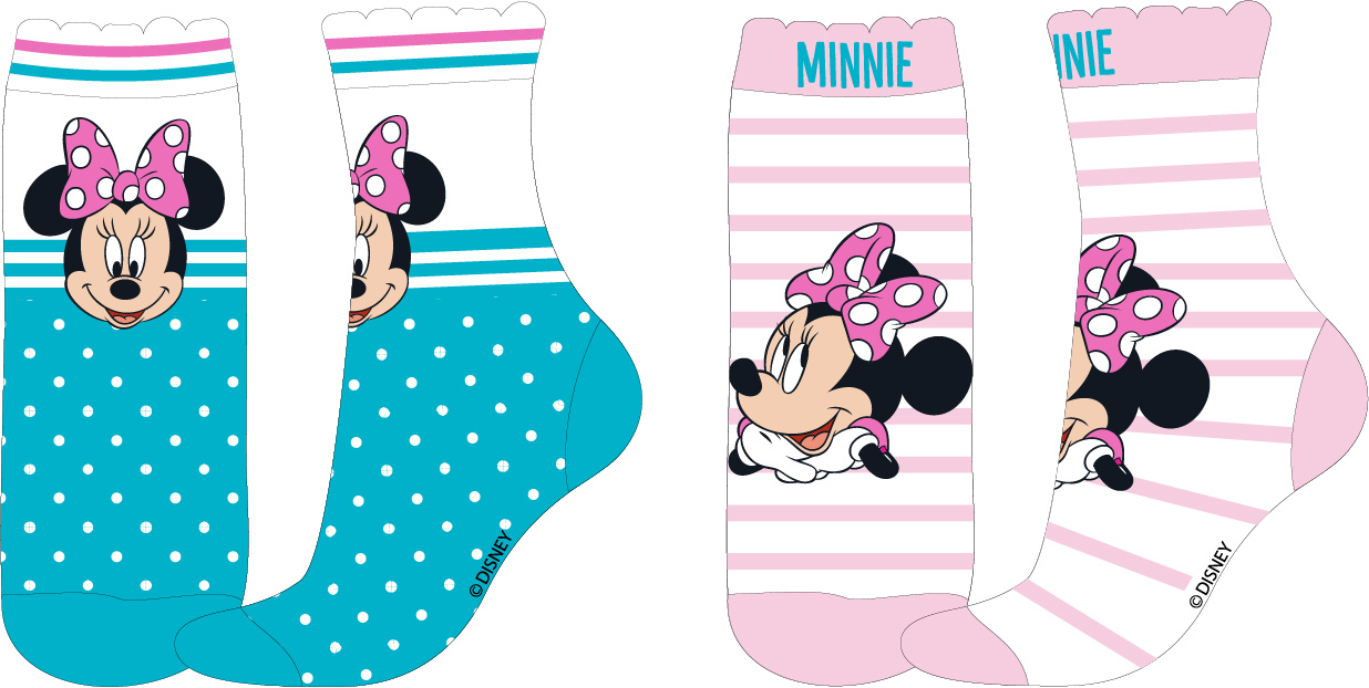 Minnie Mouse - licence Dívčí ponožky - Minnie Mouse 52349865, tyrkysová / růžový proužek Barva: Mix barev, Velikost: 27-30
