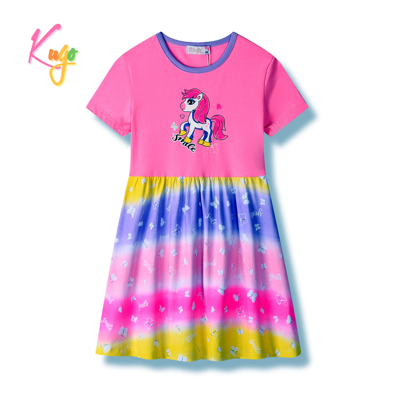 Dívčí šaty - KUGO HS9286, sytě růžová Barva: Růžová, Velikost: 104