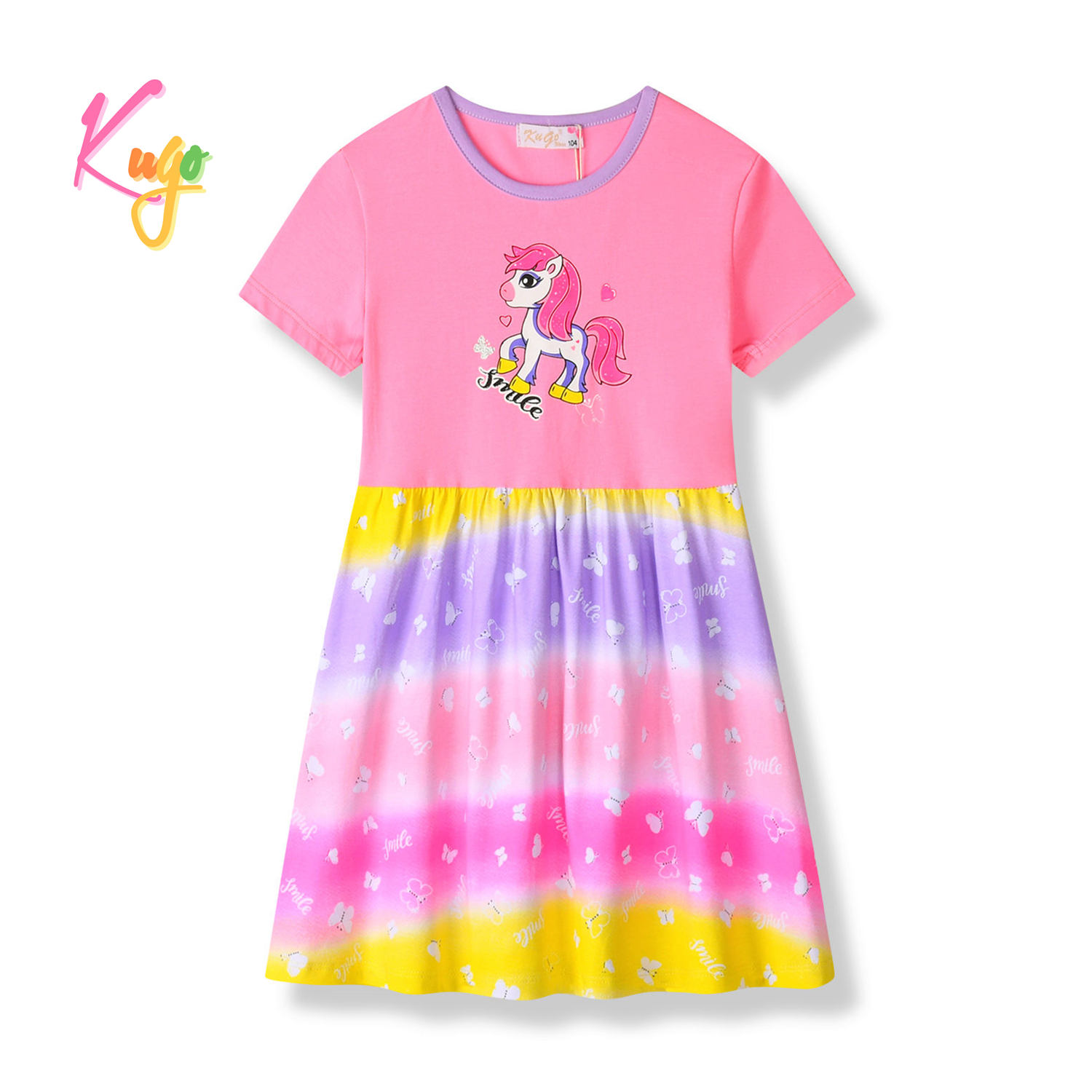 Dívčí šaty - KUGO HS9286, světle růžová Barva: Růžová, Velikost: 104
