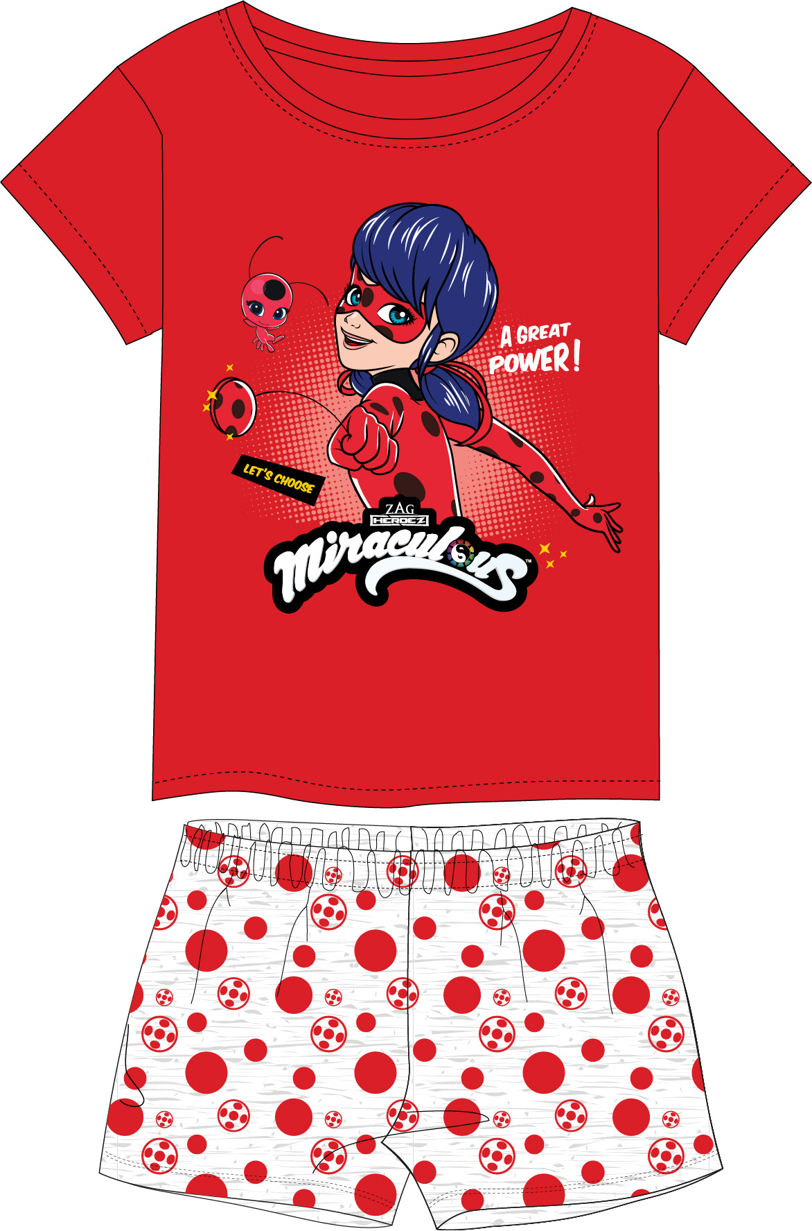 Dívčí pyžamo - Kouzelná Beruška Miraculous 5204245, červená / šedý melír Barva: Červená, Velikost: 116