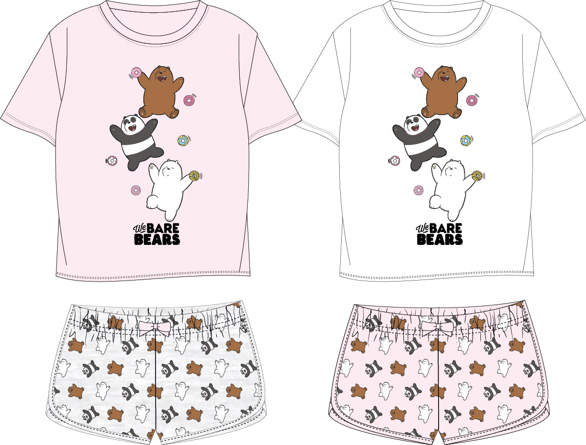 WE BARE BEARS Dívčí pyžamo - Mezi námi medvědy 5204755, světle růžová / šedé kraťasy Barva: Růžová, Velikost: 164