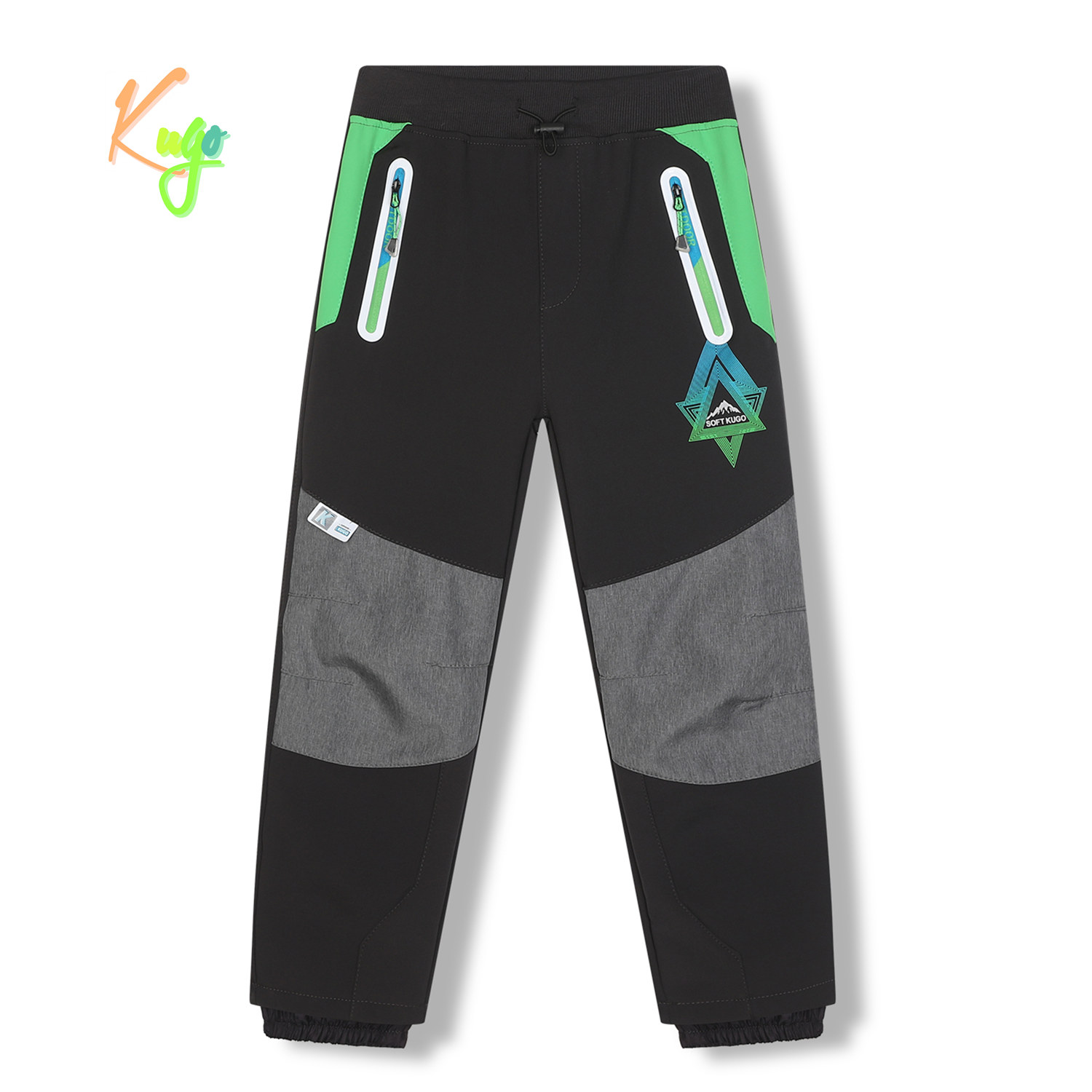 Chlapecké softshellové kalhoty, zateplené - KUGO HK5620, tmavě šedá / zelená aplikace Barva: Šedá, Velikost: 140