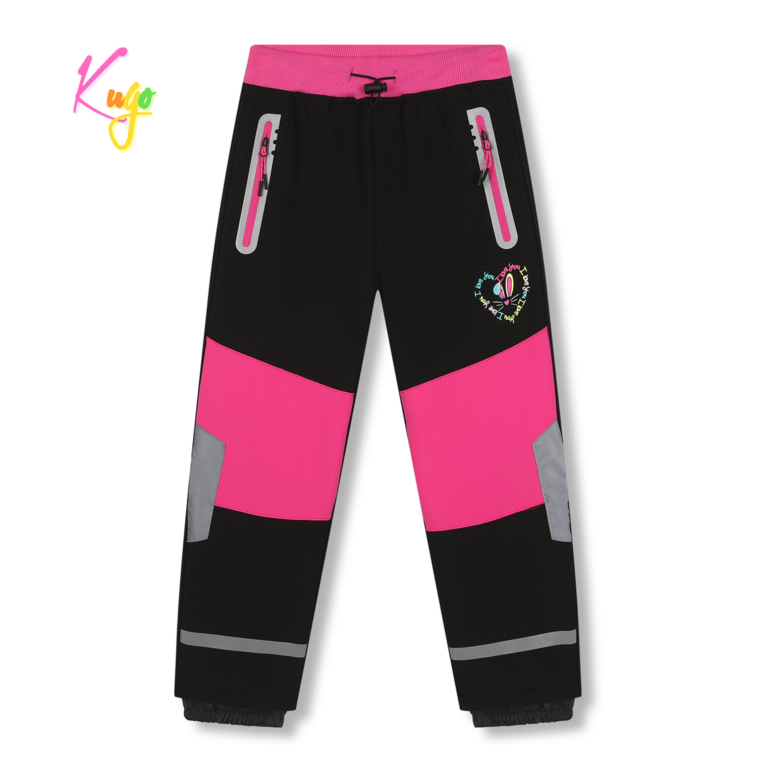 Dívčí softshellové kalhoty, zateplené - KUGO HK5609, černá / růžové zipy Barva: Černá, Velikost: 104