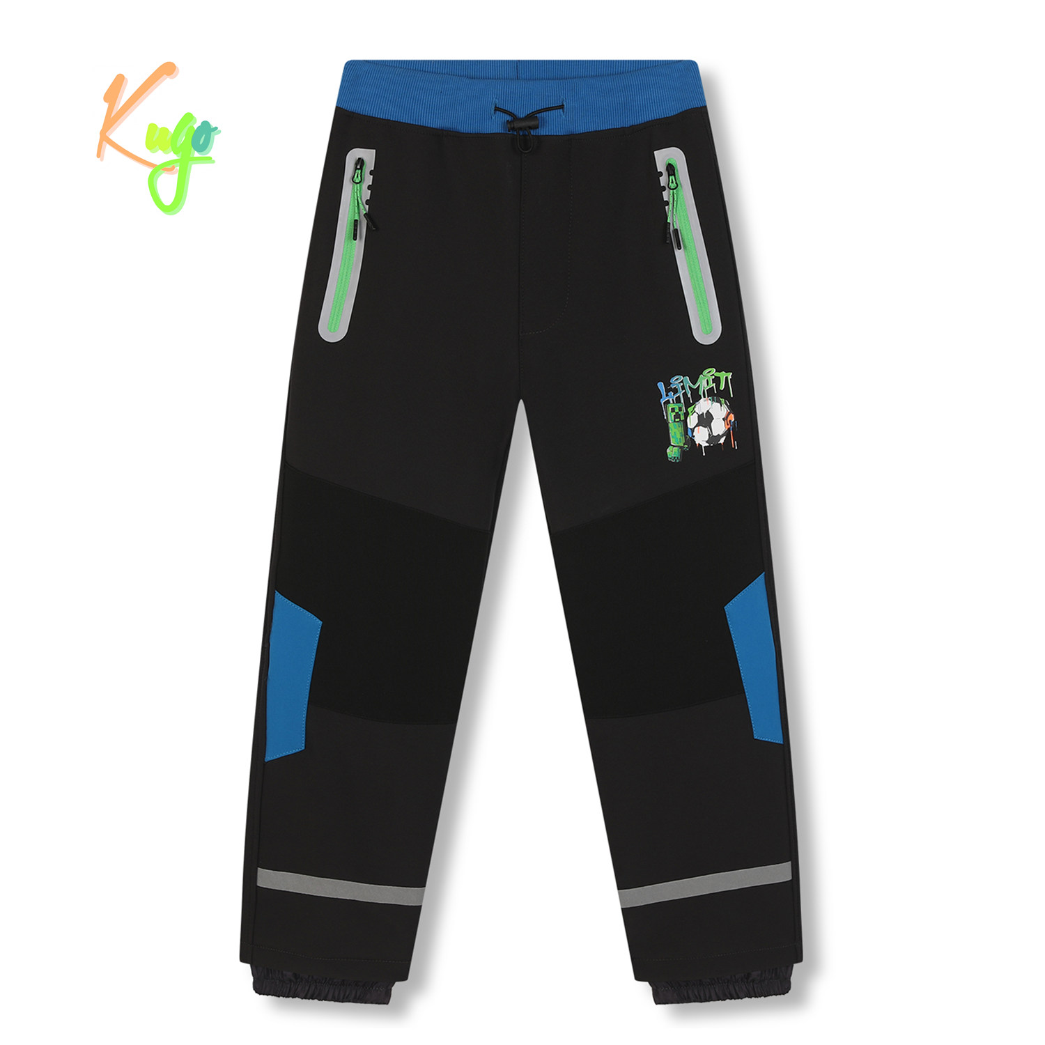 Chlapecké softshellové kalhoty, zateplené - KUGO HK5609, tmavě šedá / zelené zipy Barva: Šedá, Velikost: 122