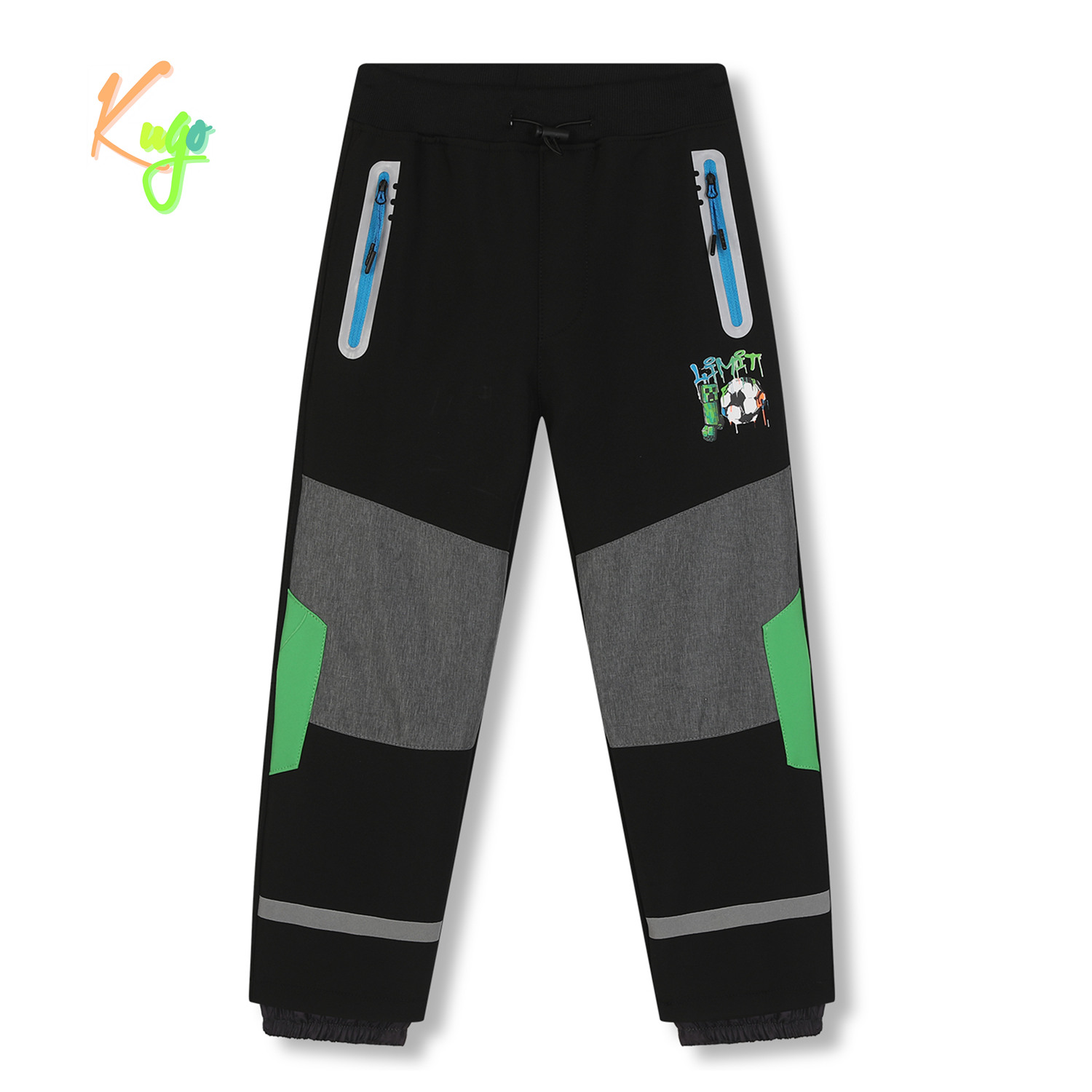 Chlapecké softshellové kalhoty, zateplené - KUGO HK5609, černá / tyrkysové zipy Barva: Černá, Velikost: 110