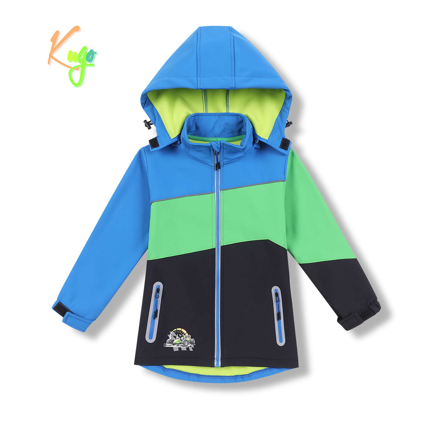 Chlapecká softshellová bunda, zateplená - KUGO HK5602, modrá / zelená / černá Barva: Modrá, Velikost: 122