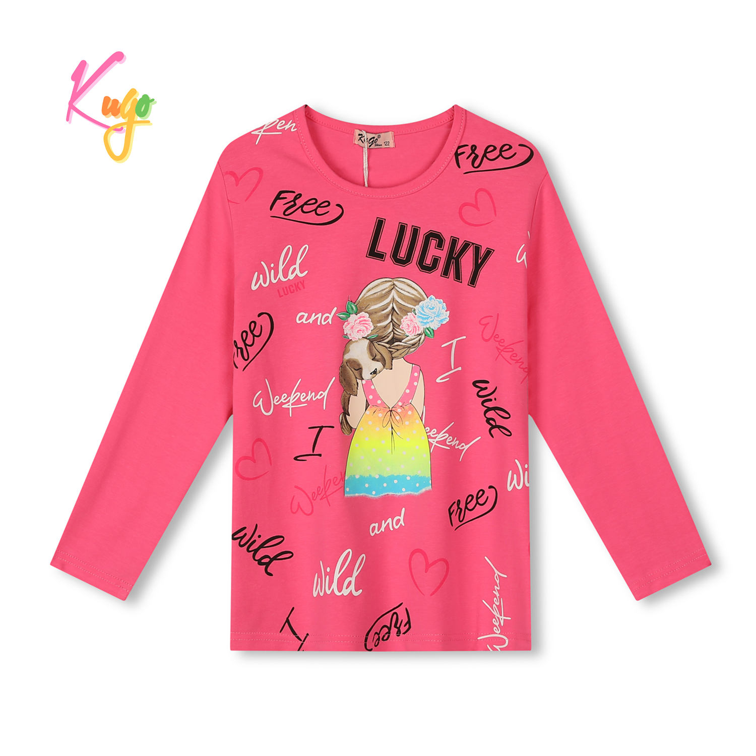 Dívčí tričko - KUGO KC9995, tmavě růžová Barva: Růžová, Velikost: 116
