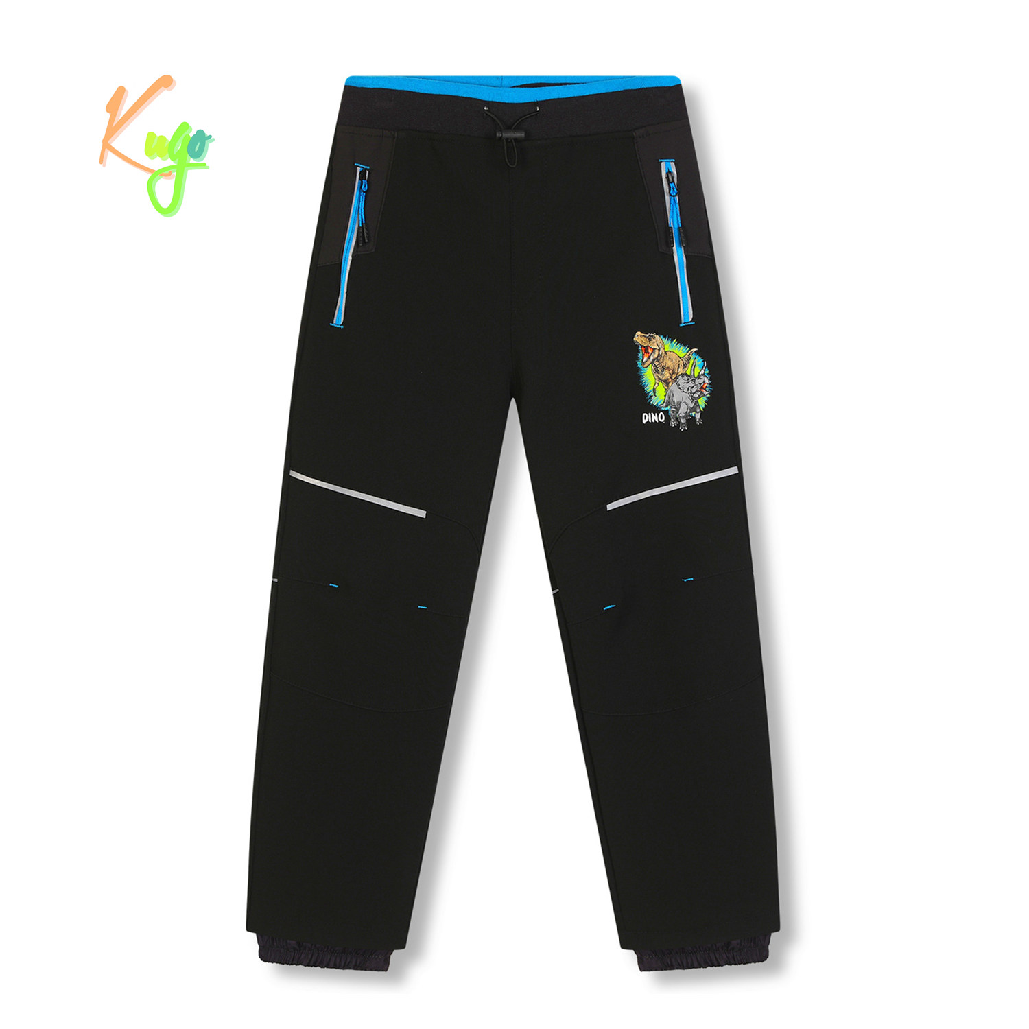 Chlapecké softshellové kalhoty, zateplené - KUGO HK5612, černá / tyrkysové zipy Barva: Černá, Velikost: 110