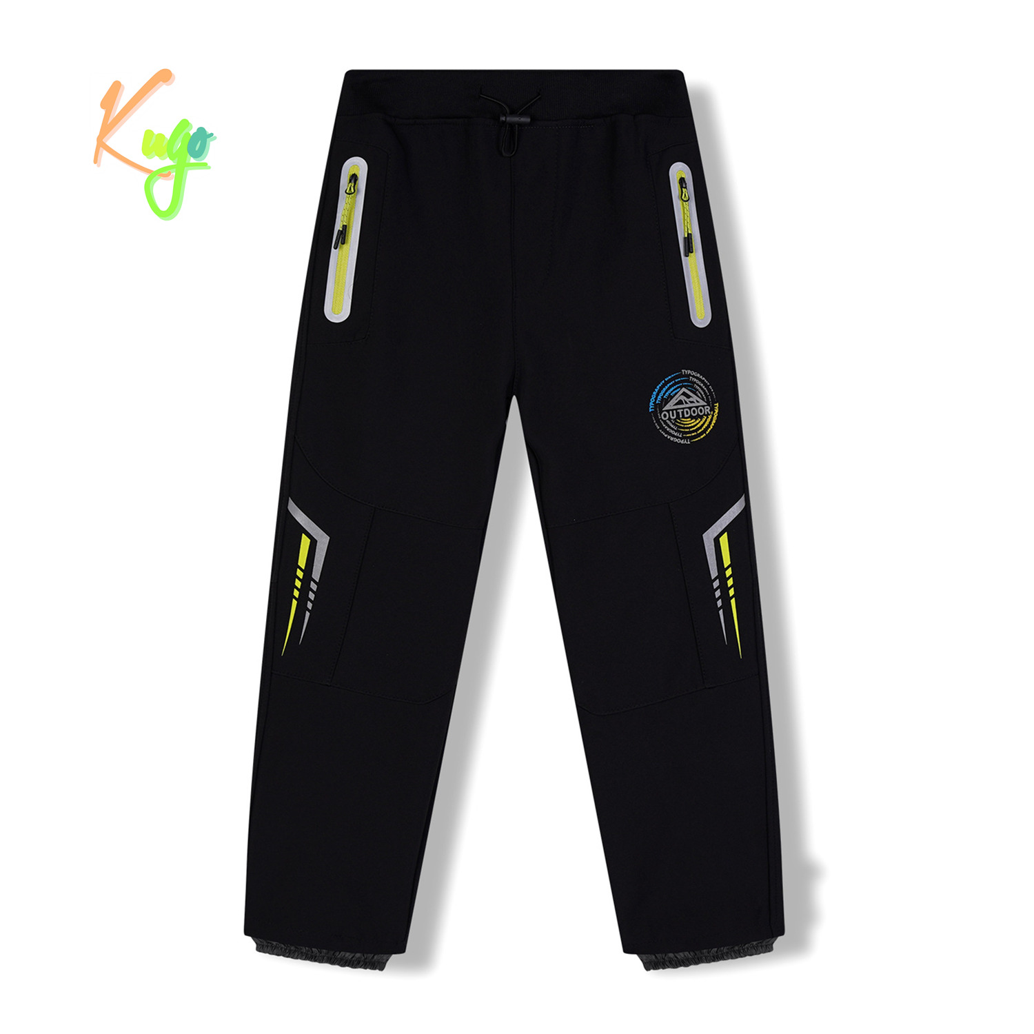 Chlapecké softshellové kalhoty, zateplené - KUGO HK5621, černá / signální zipy Barva: Černá, Velikost: 140