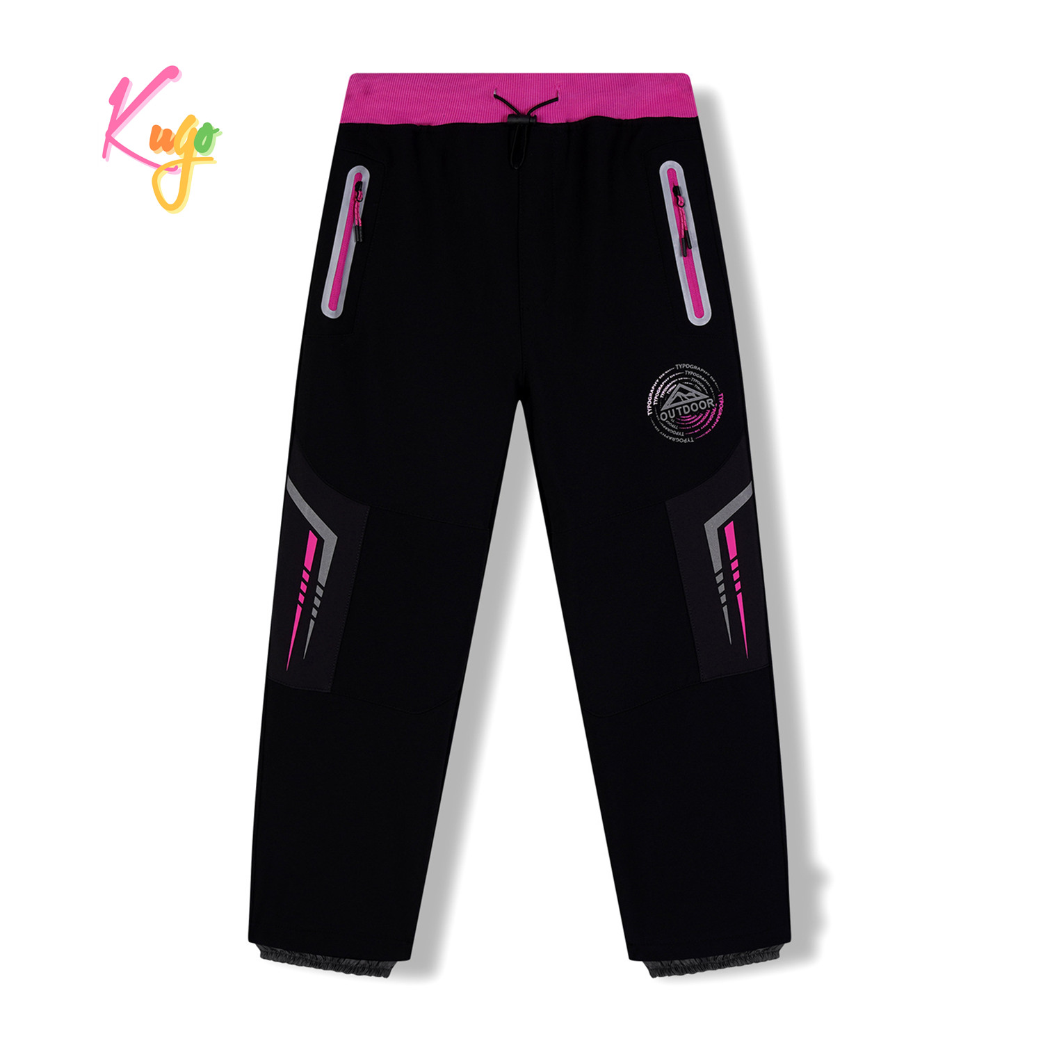 Dívčí softshellové kalhoty, zateplené - KUGO HK5621, černá / růžový pas Barva: Černá, Velikost: 122