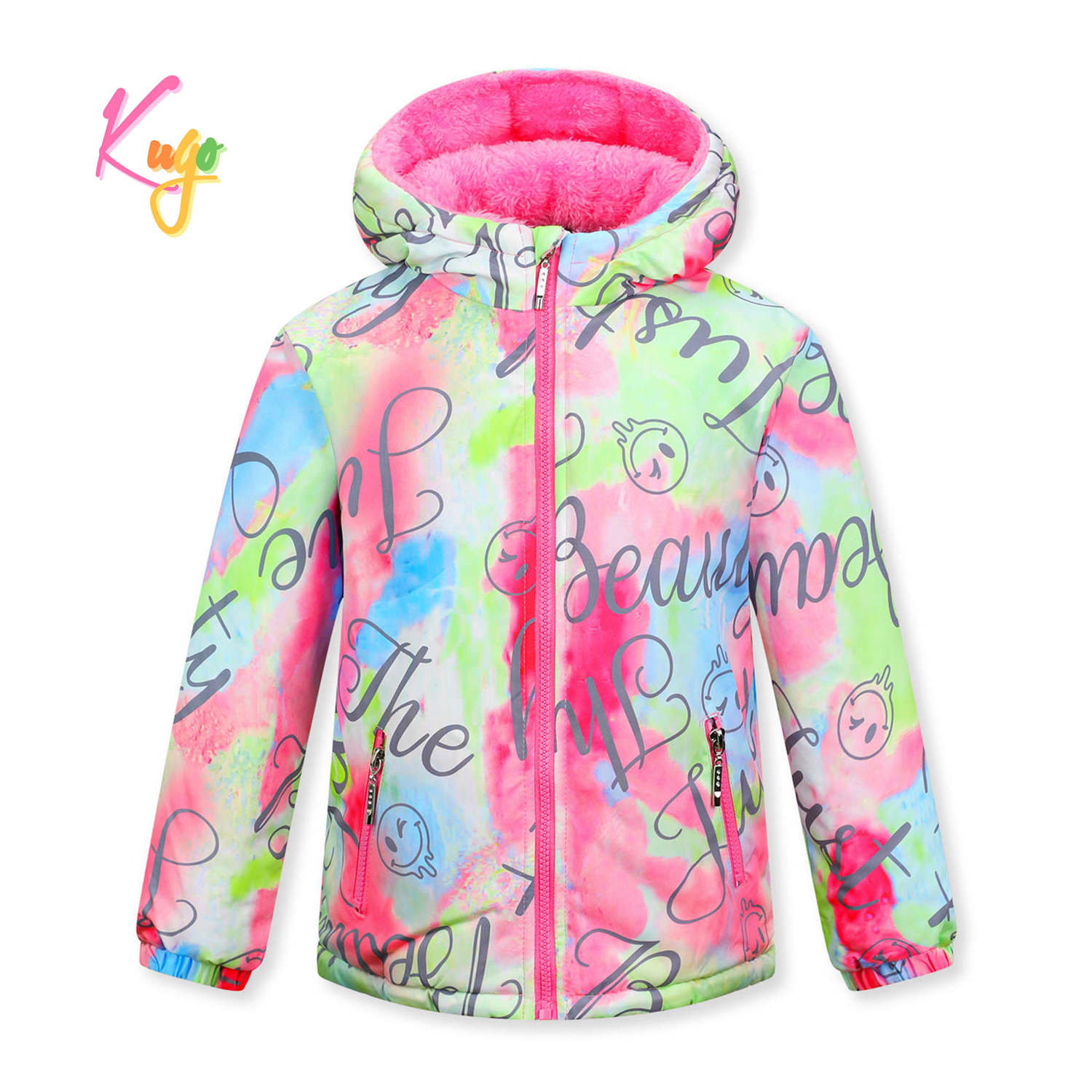 Dívčí zimní bunda - KUGO KB2341, batika / šedé nápisy Barva: Mix barev, Velikost: 146