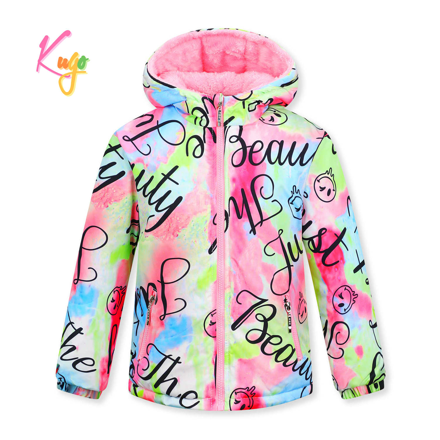 Dívčí zimní bunda - KUGO KB2341, batika / černé nápisy Barva: Mix barev, Velikost: 158