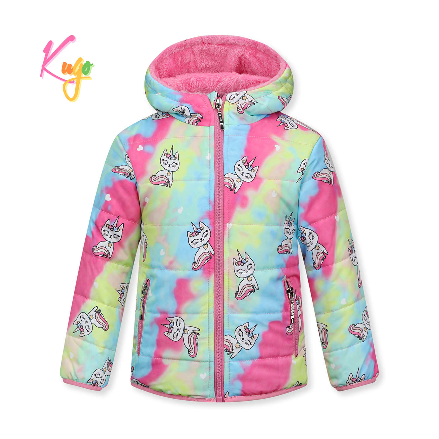 Dívčí zimní bunda - KUGO KB2350, batika / světle růžová Barva: Růžová, Velikost: 98