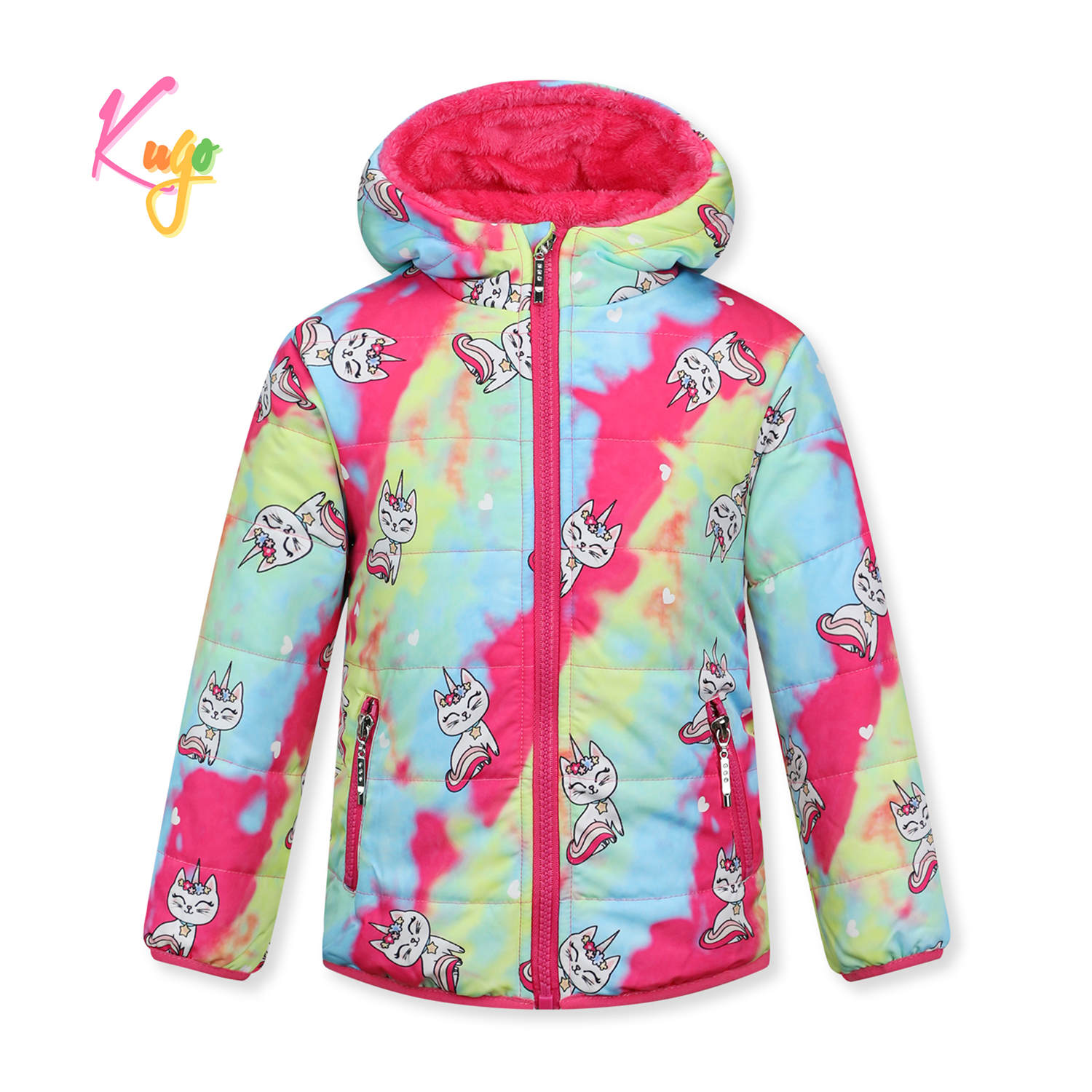 Dívčí zimní bunda - KUGO KB2350, batika / tmavě růžová Barva: Růžová, Velikost: 128