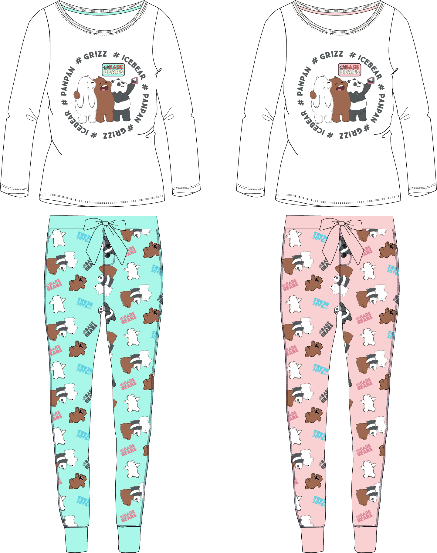 WE BARE BEARS Dívčí pyžamo - Mezi námi medvědy 5204659, bílá / mentolová Barva: Zelinkavá, Velikost: 152