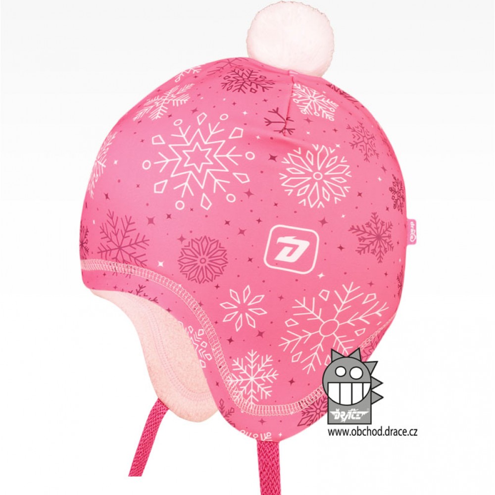 Dívčí zimní funkční čepice Dráče - Polárka 29, růžová, vločky Barva: Růžová, Velikost: 54-56