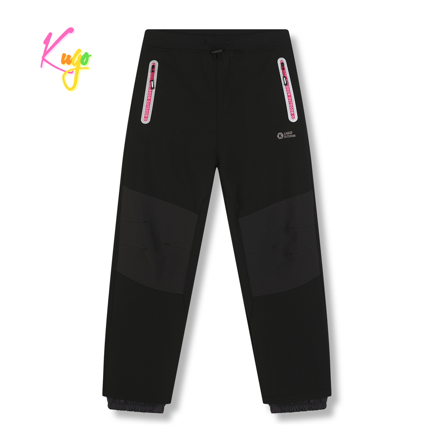 Dívčí softshellové kalhoty, zateplené - KUGO HK5629, černá / růžové zipy Barva: Černá, Velikost: 146