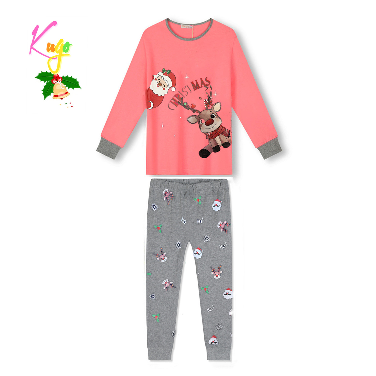 Dívčí pyžamo - KUGO MP3826, sytě růžová / šedé kalhoty Barva: Růžová, Velikost: 128