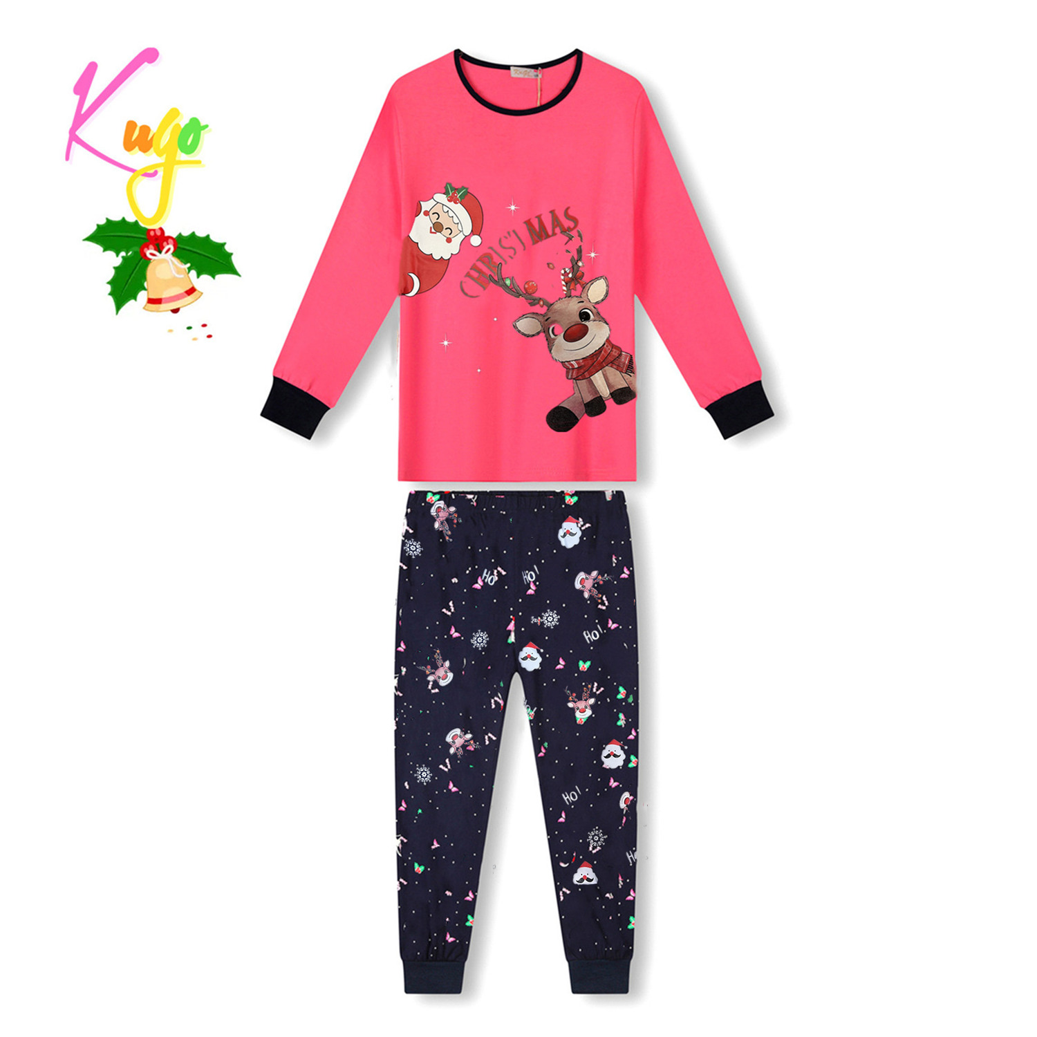 Dívčí pyžamo - KUGO MP3826,  sytě růžová / tmavě modré kalhoty Barva: Růžová, Velikost: 116