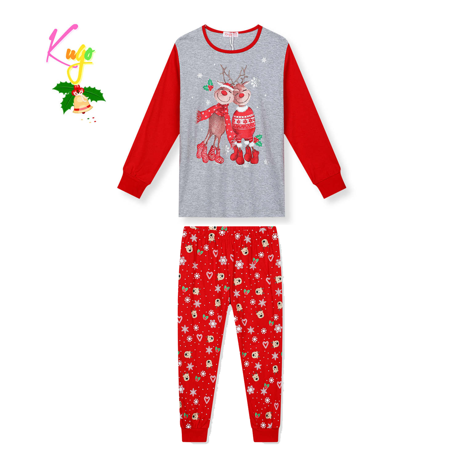 Dívčí pyžamo - KUGO MP3828, šedá / červené kalhoty Barva: Šedá, Velikost: 152