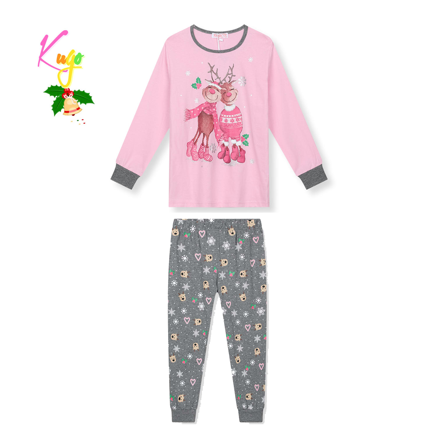 Dívčí pyžamo - KUGO MP3828, světle růžová / šedé kalhoty Barva: Růžová světlejší, Velikost: 164