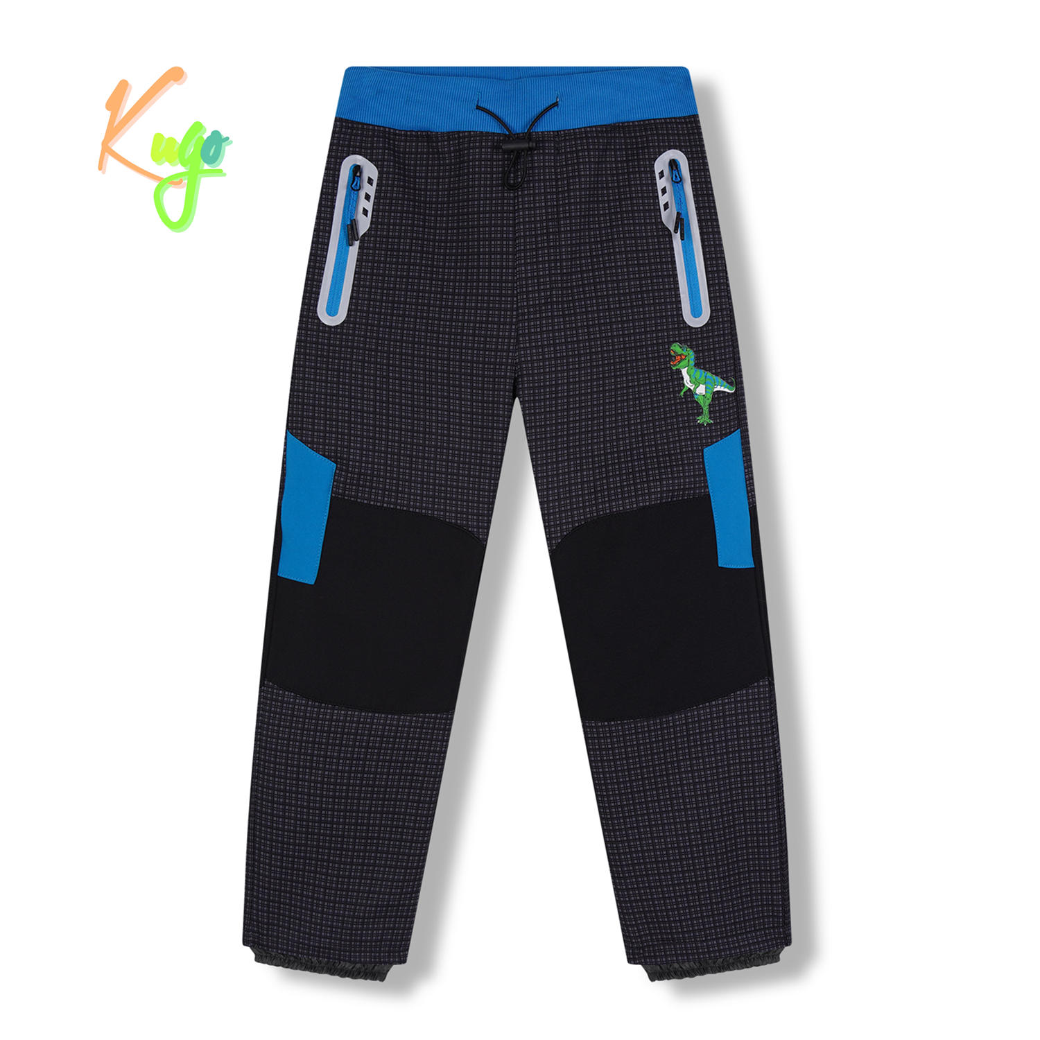 Chlapecké softshellové kalhoty, zateplené - KUGO HK5630, šedá / tyrkysové zipy Barva: Šedá, Velikost: 104