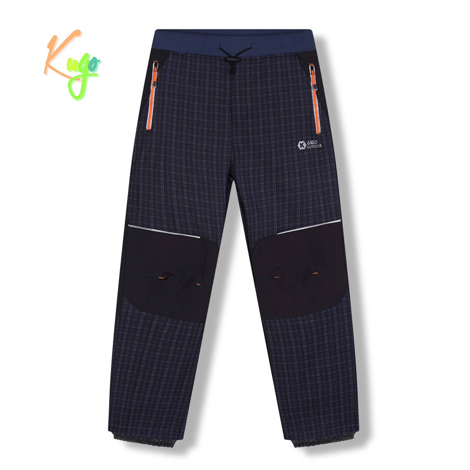Chlapecké softshellové kalhoty, zateplené - KUGO HK5631, šedomodrá / oranžové zipy Barva: Šedá, Velikost: 140