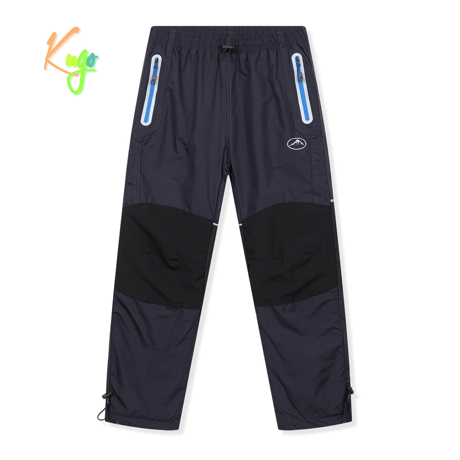 Chlapecké šusťákové kalhoty, zateplené - KUGO DK8237, šedomodrá / modré zipy Barva: Šedá, Velikost: 134