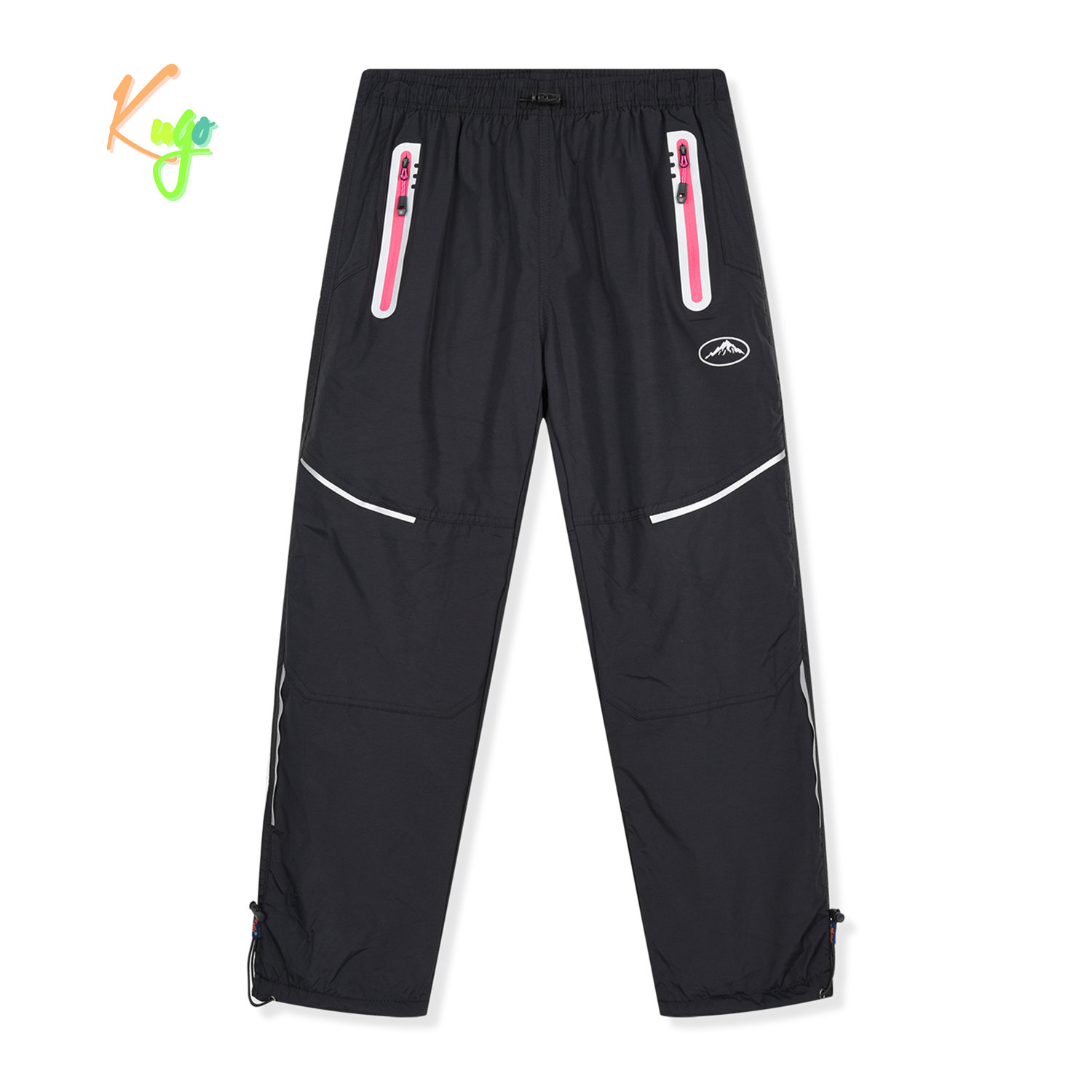Dívčí šusťákové kalhoty, zateplené - KUGO DK8238, černá / růžové zipy Barva: Černá, Velikost: 152