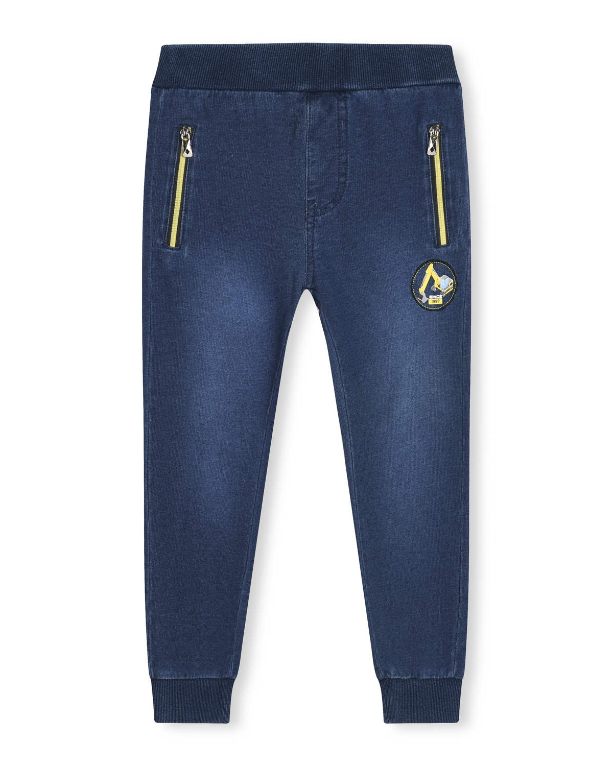 Chlapecké riflové kalhoty / tepláky - KUGO TM8259K, tmavší modrá / žluté zipy Barva: Modrá, Velikost: 110